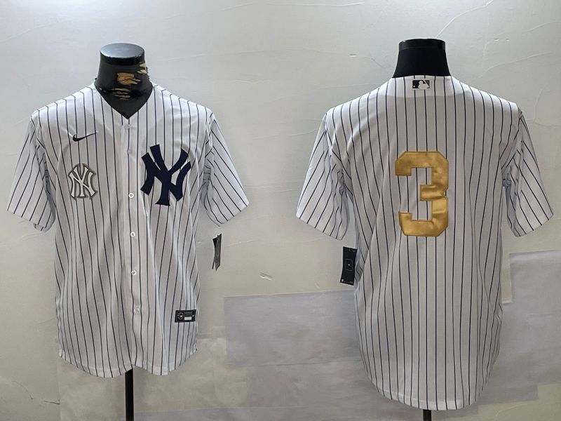 Men New York Yankees 3 Ruth White Stripe Fashion Nike 2024 MLB Jersey style 12